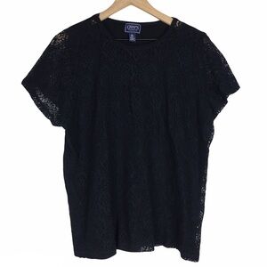 CHAPS Classic Top Blouse Shirt Lace Overlay Solid Black Minimalist Plus Size 3X
